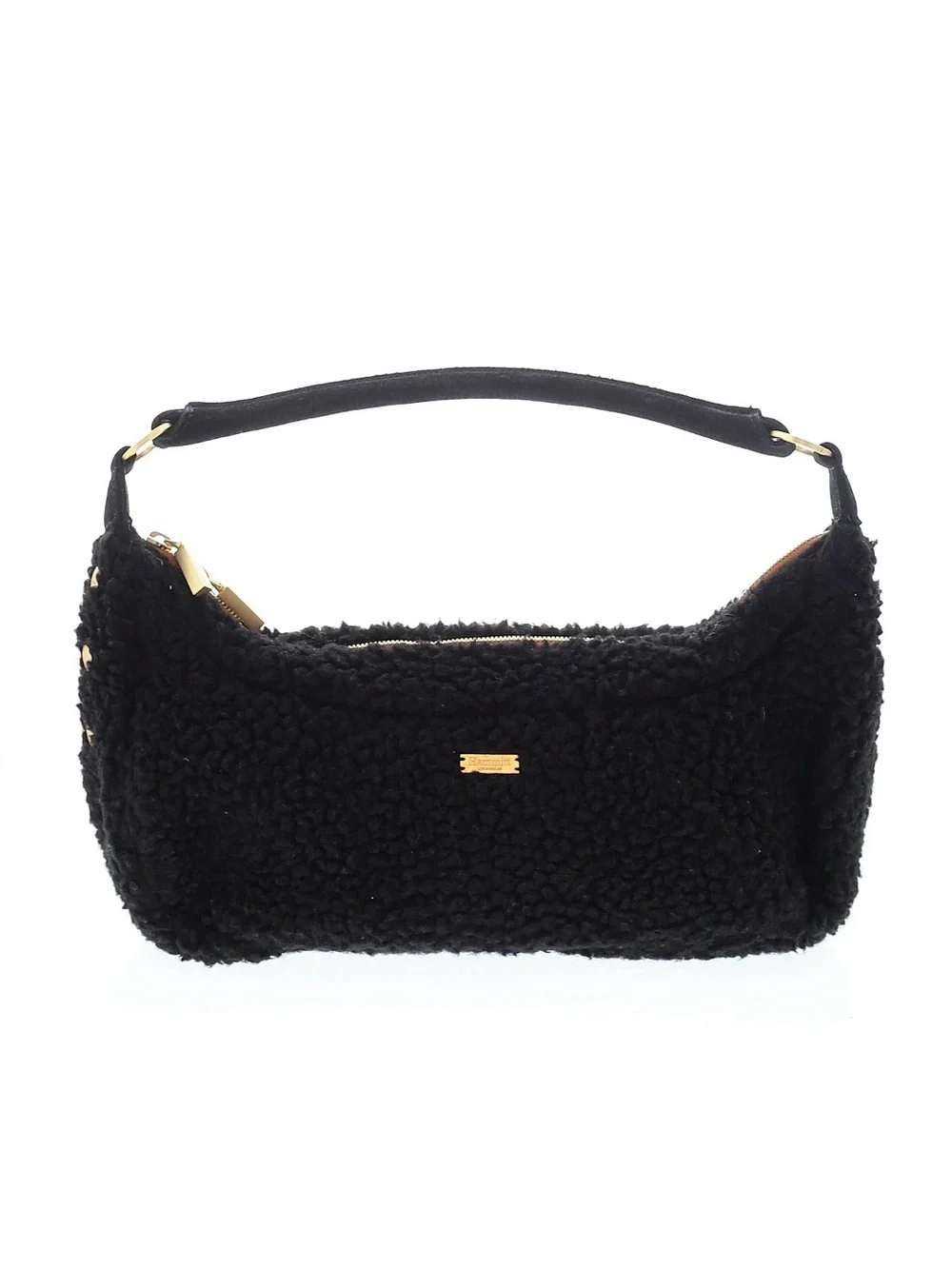 HAMMITT ~ Black Sherpa Shoulder Bag with Gold Hardware and Red Monogram Interior